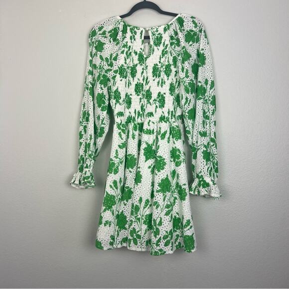 Rachel Parcell | Eyelet Smocked Green White Graden Party Dress Green White M - Picture 7 of 11